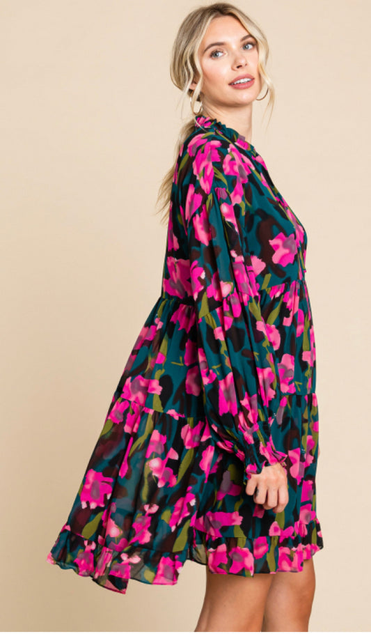 Green and pink flower dress