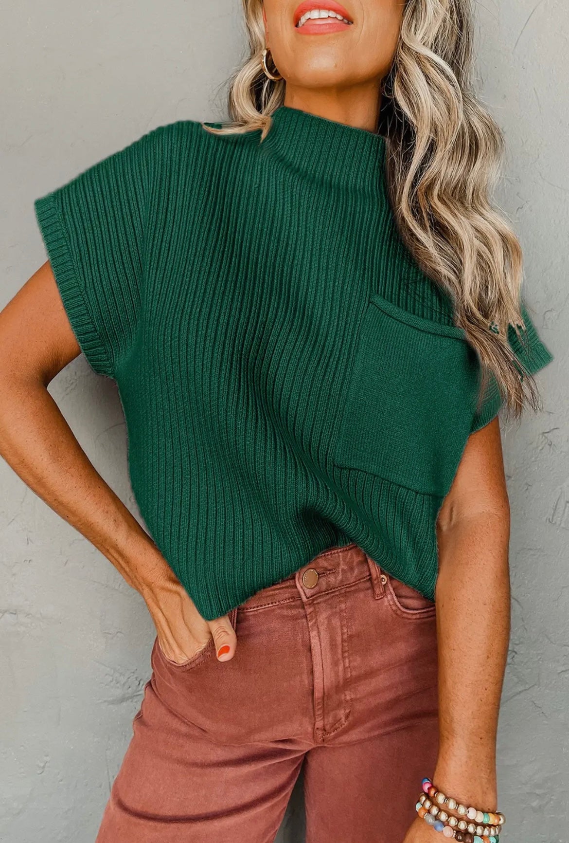 Ribbed Short Sleeve Sweater