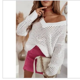 Hollow Out V Neck Knitted Sweater