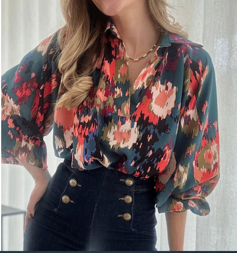 Long Sleeve Green Abstract Top