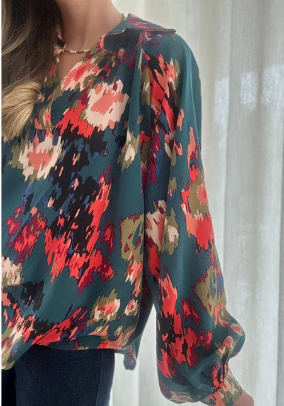 Long Sleeve Green Abstract Top