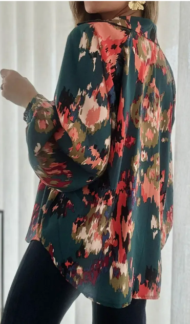 Long Sleeve Green Abstract Top