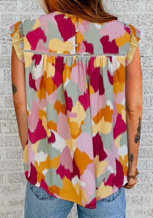 Multicolor Ruffled Cap Sleeve Top